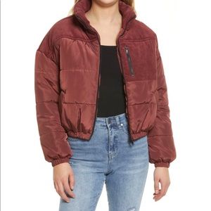 BP. Mix Media Puffer Jacket In Burgundy Port